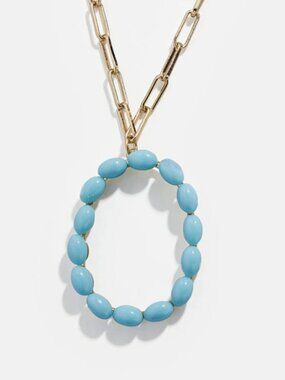Blue Beaded Letter Name "O" Initial Paperclip Chain Fashion Necklace